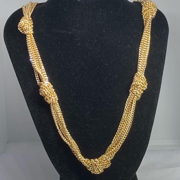 Vintage Les Bernard Gold Tone Multi-Strand Knot Necklace – 24” Statement Chain - Picture 1 of 9